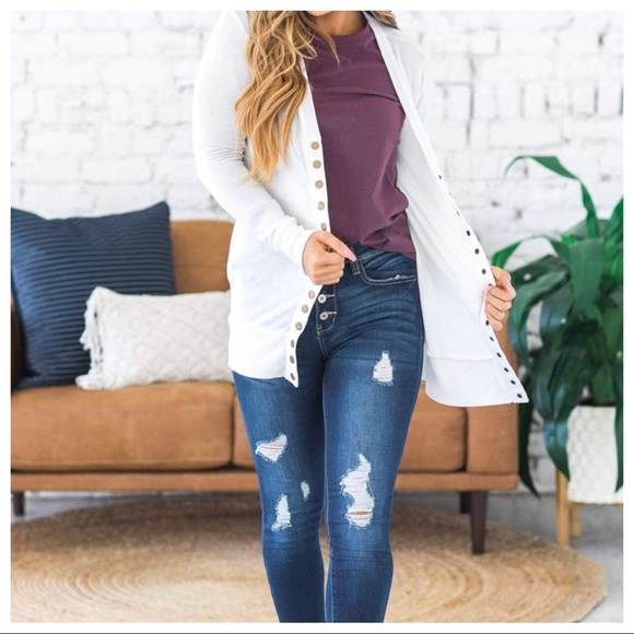 LongLine Off White Best Selling Sweater Cardigan - Picture 3 of 4